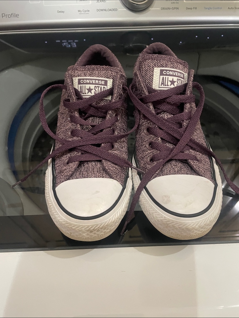 Converse Low Top Knit Sneakers in Plum and White